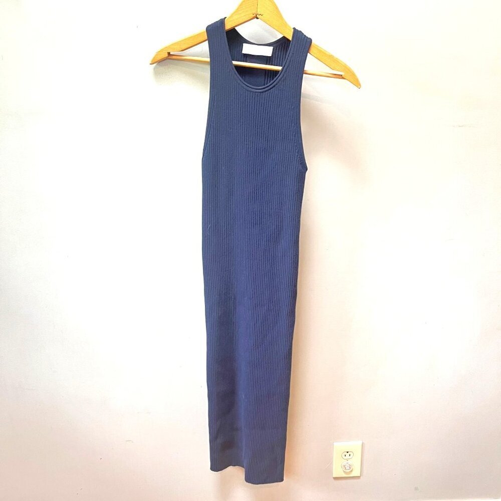 Everlane Women's Ribbed Knit Sleeveless Midi Dress Size S Navy Blue Viscose & Po